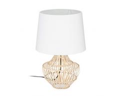 relaxdays Lampada da Tavolo, Rotonda con Struttura a Griglia, Base in bambù, E27, H x D: 50 x 30 cm, Bianco/Legno