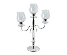 EUROCINSA RIF. 19149 Portacandele con Base Metallica e Vetro per 3 Mini Candele, 32,5 x 13 x 47 cm. 1 Pezzo, Metallo, Argento, Taglia Unica.