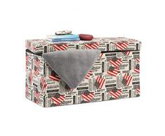 Relaxdays10022870_491 Panca Pieghevole Motivo America Pouf Contenitore a Fantasia Sgabello Imbottito HxLxP: 38 x 76 x 38 cm Colorato