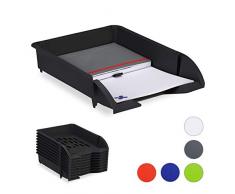 Relaxdays, Nero Portadocumenti a Incastro, per Fogli in Formato A4, Ufficio, Set 10 Contenitori di Plastica, HxLxP: 7 x 25 x 34 cm