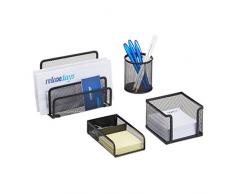 Relaxdays 10022501_46 Set Scrivania Ufficio, Metallo, Nero, 14.5x17.5x13.5 cm