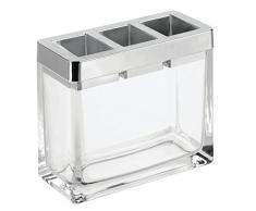 InterDesign Casilla Portaspazzolino a scomparti per lavabo e mensole, Porta spazzolini in vetro e plastica, trasparente e argento
