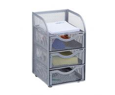 Relaxdays 10022484_55 Box Portaoggetti da Scrivania, con Cassetti, Articoli Cancelleria Ufficio, Metallo, HxLxP 21x12,5x13 cm, Argento