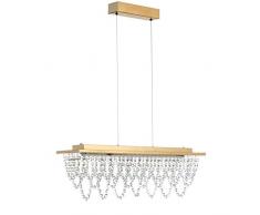 ONLI Lampada a Sospensione LED Integrato 3000K in Metallo Dorato con Cristalli, Oro