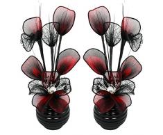 Abbinabili coppia di rosso e nero fiori artificiali in vaso nero, decorazioni per la tavola, accessori per la casa, regali, ornamenti, altezza 32Â cm