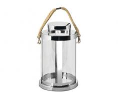 H&H 8406923 Lanterna Inox Manico in Cotone Cm14X14Xh23 Luci E Decorazioni Casa, Metallo, Acciaio, 16x16x24 cm