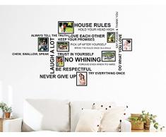 Wallflexi Wall Stickers Regole della casa preventivo con Cornice portafoto Birdcage murale Decalcomanie Home Decorazione Soggiorno cameretta Ristorante Hotel Cafe Décor, Multicolore