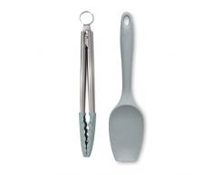 Zeal JSET11B - Spatola grande in silicone antiaderente e pinze da cucina, 2 pezzi, colore: blu uovo