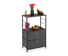 relaxdays Cassettiera, 2 Cassetti in Stoffa, Scomparto & Ripiano, Aspetto Legno, Gambe in Acciaio, 85,5x55x30 cm, Grigio, Poliestere, Pannelli MDF, Nero, 5 x 55 x 30 cm