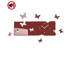 FLEXISTYLE Grande Orologio da Parete Salotto Moderno Farfalle Orizzontale Marrone Decorativo Silenzioso 20 x 60 cm