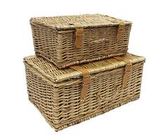 JVL Rettangolare, Set di 2Â cestini di Vimini da PIC-nic, Naturale