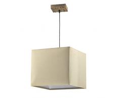 ONLI Marica - Lampada a Sospensione, base in legno, Paralume in Tela color Sabbia. Stile Nature, Moderno, Organico