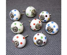 pushka HOME Set di 8 CERAMICA COLORATE BLU VERDE ROSSO Multicolore a pallini CREDENZA manopole. Confezione di 8 x 40mm retrÃ² a pois MANIGLIE MISCELA ADATTO A PORTE FINO A 27mm. fornito con argento