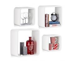 Relaxdays 10021777_49 Set 4 Mensole da Parete Cube per il Soggiorno, Forma Quadrata, Bianco