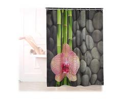 Relaxdays Tenda da Doccia e Vasca da Bagno, Anti-Muffa, Motivo Orchidee & Pietre, 12 Ganci, 180x180 cm, Multicolore, 180 x 180 x,1 cm