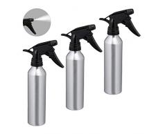 Relaxdays Bottiglietta Spray, Set da 3, 300 ml, da Riempire, Nebulizzatore, Casa & Capelli, Alluminio, Argento, PP, 1 Pz