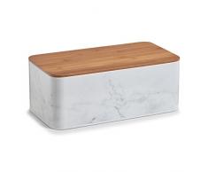 Zeller 19332Â Cassetta per Il Pane Marmo con Coperchio Bamboo Cestino per Il Pane, Metallo, Bianco, 42.5Â x 22.9Â x 16.5Â cm