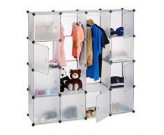 Relaxdays 10021969_50 Armadio Guardaroba Componibile, 12 Scomparti, Sistema a Incastro, Plastica, 145,5x145,5 cm, Trasparente