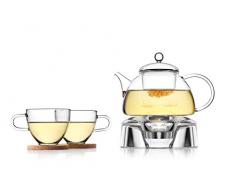 Tea Soul Set da tÃ¨ in Vetro con teiera, 2 Tazze e Supporto riscalda teiera