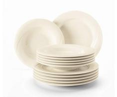Seltmann Weiden Servizio da tavola 12 Pezzi, Colore: Crema | Set per 6 Persone | Serie Orlando | Include 6 Piani e Piatti da Colazione, Porcellana Dura, Avorio, 6 Personen