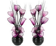 Coppia di fiori artificiali viola e nero in vaso nero, decorazioni da tavolo, accessori per la casa, regali, ornamenti, Vetro, Purple/Black with Purple in Black Vase, 11.5 x 11 x 32 cm
