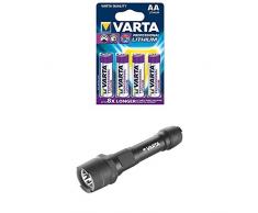 Varta Lithium Batteria AA, 4 Pezzi + 18701 Indestructible Torcia Elettrica da Mano, LED, 1 Watt e 2 Batterie AA incluse, 100 lumen, resistente a urti e cadute