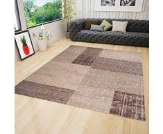 VIMODA Tappeto di Design a Pelo Corto in Beige, Grigio, Crema, a Quadretti con Effetto Piastrelle, Molto Facile da Pulire, 80 x 150 cm