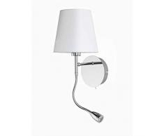 ONLI Applique in Metallo Cromato e Paralume in Tessuto Bianco. Faretto LED Flessibile Integrato con Interruttore sulla Base