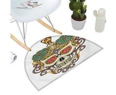 Anshesix Day of The Dead Color01 - Cuscino semicircolare Sugar Skull con Ciondolo a Forma di Cuore, 40 x 60 cm, Colore: Bianco/Avorio/Giallo