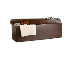Relaxdays Pieghevoli Sella, Scatola con Coperchio, H x B x T: 38Â x 114Â x 38Â cm, Sgabello, Finta Pelle, Marrone