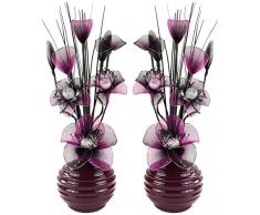 Abbinabili coppia di viola e nero fiori artificiali in vaso viola, decorazioni per la tavola, accessori per la casa, regali, ornamenti, altezza 32 cm