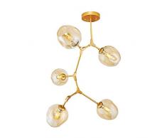 Homemania Lampada a Sospensione Lego Lampadario a Sfera, Oro in Vetro, 90 x 30 x 115 cm, 5 x E27, 40W
