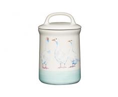 KitchenCraft - Barattolo ermetico in ceramica rifinita a mano, 10,5 x 17,5 cm, colore: Panna/Verde, Pietra, Multicolore, 10.5 x 10.5 x 17.5 cm