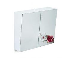 Relaxdays Armadietto da Bagno a Specchio, 2 Ante, Mobiletto Pensile, Presa Elettrica Integrata, Metallo, Bianco, HBT 50 x 60 x 18 cm