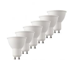 Mueller della luce 400285Â _ Set a +, 6Â pezzi LED riflettore lampada sostituisce 50Â W, Plastica, 6.5Â Watts, GU10, bianco, 5Â x 5Â x 5.5Â cm