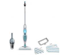 Black+Decker FSM1630NVB2-QS, Scopa (1600 W Steam Mop e aspirapolvere a Vapore a Batteria da 7,2 V, Combinazione Perfetta per la casa, con Accessori per Entrambi i dispositivi), Bianco/Grigio