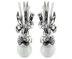 Abbinabili coppia di nero e bianco fiori artificiali in vaso bianco sporco, decorazioni per la tavola, accessori per la casa, regali, ornamenti, altezza 32Â cm