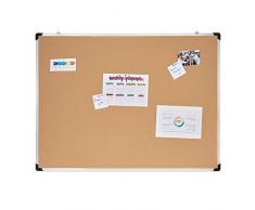 Relaxdays Bacheca in Sughero, Telaio in Alluminio, da Appendere, per Ufficio, HxL: 90 x 120 cm, Argento/Legno Naturale