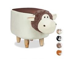 Relaxdays Panchetta a Forma di Pecorella per Bimbi, Sgabello Decorativo per Cameretta Bambini, Legno e Stoffa, Beige-Marrone