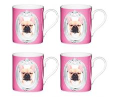 Kitchen Craft Tazza per Bambini, Motivo: Cane, Porcellana, Bianco/Rosa, 250 ml, Set of 4, 4 unitÃ 