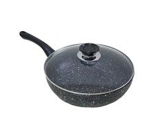 Euronovità EN-21144 Padella Wok Saltapasta Vulcanica Antiaderente, Alluminio Pressofuso, Nera, 26x26x8.2 cm