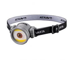 Varta 15611101421 Minions Head Light Lampada Frontale da Testa, Torcia per bambini a forma di occhio Minions, Elastico da testa in tessuto lavabile, 1 pila High Energy AAA Ministilo Inclusa, 13 Lumen