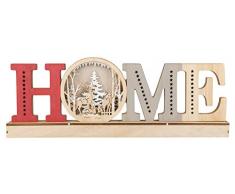 III Scritta in legno con illuminazione a LED, Home. 45 x 15 x 5 cm, con timer da 6 ore, funzionamento a batteria, per Natale, inverno, luce datmosfera, marrone