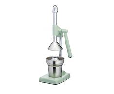 KitchenCraft Living Nostalgia Robusto Spremiagrumi a Pressa Manuale, Tazza Raccoglitore e Colino Sicuri in Lavastoviglie, Pressione fino a 360 kg, Verde Salvia