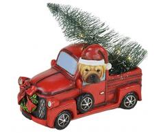 LORENZON GIFT NAP-0017 CAMIONCINO Natale Cagnolino con LED, POLIRESINA, Rosso, Unica