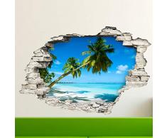 Adesivo Effetto 3D| Stickers Palme su Spiaggia Paradisiaca - Decorazione murale camere e soggiorni - 60 x 90 cm
