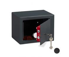 Relaxdays - Cassaforte con Chiave, Serratura a Doppia Mappa, Grigio, 17 x 23 x 17 cm