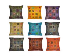 Stylla Londra Indiano Vintage Home Decor Cuscino in Cotone con Ricamo e Patchwork, Panno, Multicolore, 41Â x 41Â x 3Â cm