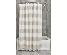 iDesign Tende per Doccia Design a Righe, Tenda per Vasca da Bagno x 183,0 cm in Cotone e Poliestere, Bianco/Crema, 183 x 183 cm
