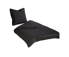 Relaxdays 10021020_46 Biancheria Letto Tinta Unita, Set da 2 con Copripiumino 135x200 cm Federa Cuscino 80x80 cm, Nero